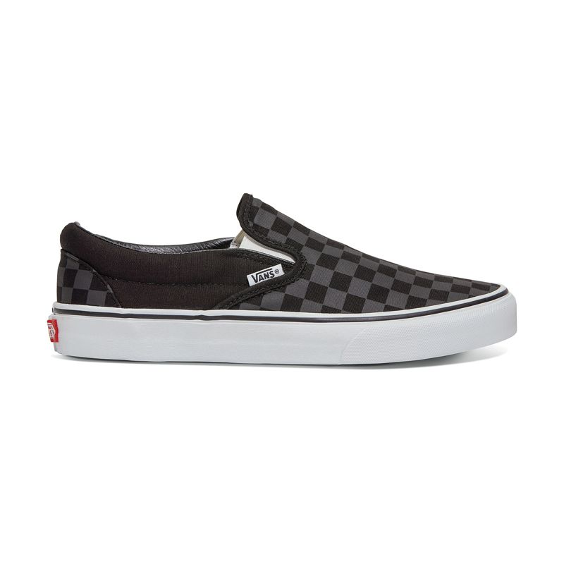 Discount Womens Vans Slip Ons Black Checkerboard Wide