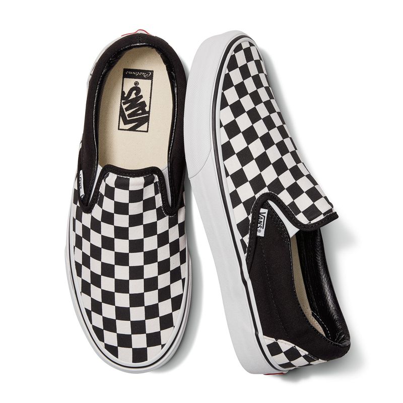 Vans Slip Ons Clearance White Black Mens Checkerboard Wide